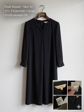 Paul Stuart Japanese Quiet Luxury Black Long-Sleeve Shift Dress